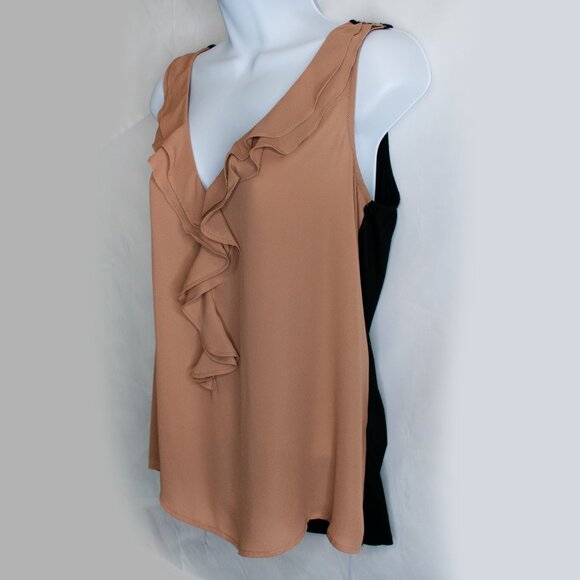 NEW NY&C New York & Company Ruffle Tank Top Womens S Tan Sleeveless Blouse W13X - Picture 2 of 5